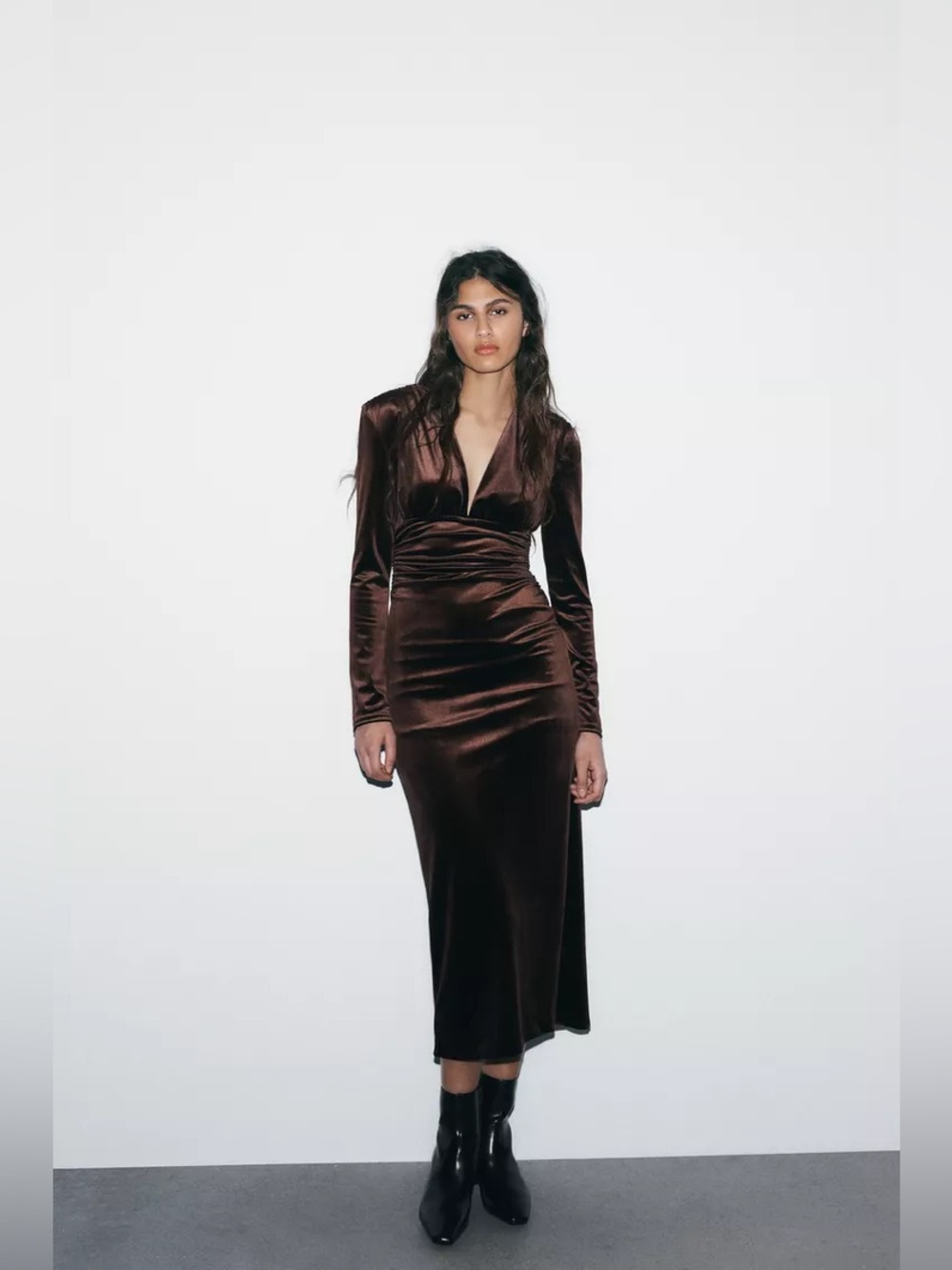NWT ZARA DRAPED VELVET MIDI DRESS SIZE XS